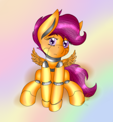 Size: 1840x1992 | Tagged: safe, artist:midnightfire1222, scootaloo, pegasus, pony, robot, g4, commission, cute, cutealoo, female, scootabot, solo