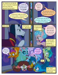 Size: 612x792 | Tagged: safe, artist:newbiespud, edit, edited screencap, screencap, chancellor neighsay, cozy glow, gallus, ocellus, sandbar, silverstream, smolder, yona, changedling, changeling, classical hippogriff, dragon, earth pony, griffon, hippogriff, pegasus, pony, unicorn, yak, comic:friendship is dragons, g4, school raze, caught, comic, dialogue, dragoness, female, filly, freckles, frown, male, screencap comic, stallion, student six, surprised