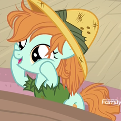 Size: 1078x1078 | Tagged: safe, screencap, peach fuzz, earth pony, pony, daring doubt, g4, cheek squish, clothes, cropped, cute, cutie, cutie mark, daring do costume, female, filly, foal, hat, messy mane, pith helmet, solo, squishy cheeks, too cute, torn clothes
