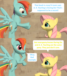 Size: 1920x2160 | Tagged: safe, artist:red4567, fluttershy, rainbow dash, pony, daring doubt, g4, 3d, comic, dialogue, implied daring do, source filmmaker, speech bubble