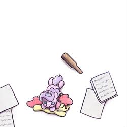 Size: 1200x1200 | Tagged: safe, artist:dawnfire, apple bloom, diamond tiara, earth pony, pony, g4, bottle, fanfic, fanfic art, fanfic cover, female, paper, plushie, pony pile