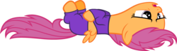 Size: 2146x626 | Tagged: safe, artist:zacatron94, edit, editor:slayerbvc, vector edit, scootaloo, pegasus, pony, g4, clothes, cropped, female, filly, morning ponies, on back, pajamas, simple background, solo, transparent background, vector