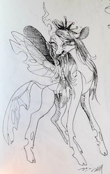 Size: 1213x1920 | Tagged: safe, artist:creeate97, queen chrysalis, changeling, changeling queen, g4, crown, female, jewelry, regalia, sketch, solo