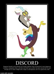 Size: 735x999 | Tagged: safe, discord, draconequus, g4, the ending of the end, demotivational poster, designated hero, discord drama, drama, implied cozy glow, implied grogar, implied lord tirek, implied queen chrysalis, male, meme, sarcasm, solo, stock vector, you know for kids