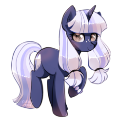 Size: 867x904 | Tagged: safe, artist:riukime, oc, oc only, oc:silverlay, original species, pony, umbra pony, unicorn, cute, female, gradient hooves, mare, raised hoof, silvabetes, simple background, solo, transparent background