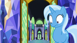 Size: 3840x2160 | Tagged: safe, screencap, spike, trixie, dragon, pony, unicorn, all bottled up, g4, castle, confused, cute, diatrixes, faic, female, high res, looking down, male, mare, open door, solo focus, twilight's castle, when you see it