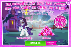 Size: 1038x694 | Tagged: safe, gameloft, idw, rarity, g4, ponies of dark water, advertisement, costs real money, doctor doomity, idw showified, introduction card, sale