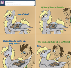 Size: 1562x1502 | Tagged: safe, artist:toxolotl, derpy hooves, doctor whooves, time turner, earth pony, pony, lovestruck derpy, g4, butter, food, implied butter, muffin, that pony sure does love butter, wing hands, wings