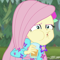 Size: 819x828 | Tagged: safe, screencap, fluttershy, equestria girls, equestria girls specials, g4, my little pony equestria girls: better together, my little pony equestria girls: sunset's backstage pass, cropped, faic, female, geode of fauna, juice, magical geodes, orange juice, puffy cheeks, solo