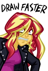 Size: 360x532 | Tagged: safe, artist:texasuberalles, derpibooru exclusive, sunset shimmer, equestria girls, g4, angry, clothes, cropped, female, jacket, motivation, simple background, solo, white background