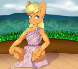 Size: 3400x3000 | Tagged: safe, artist:ranillopa, applejack, earth pony, anthro, g4, female, high res, sitting, solo