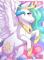 Size: 1230x1690 | Tagged: safe, artist:silentwolf-oficial, princess celestia, alicorn, pony, g4, crown, cute, cutelestia, cutie mark, female, hoof shoes, jewelry, looking at you, mare, peytral, regalia, smiling