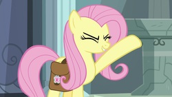 Size: 1920x1080 | Tagged: safe, screencap, fluttershy, pony, daring doubt, g4, female, mare, rainbow dash's house, saddle bag, solo