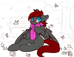 Size: 3818x2979 | Tagged: safe, artist:ruef, oc, oc only, oc:rae, pegasus, pony, blushing, clothes, colored pupils, cute, floppy ears, high res, leaves, looking at you, male, scarf, solo, spread wings, stallion, wings