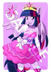 Size: 600x849 | Tagged: safe, artist:lightdarksoysauce, part of a set, twilight sparkle, alicorn, equestria girls, g4, my little pony equestria girls, anime, bare shoulders, big crown thingy, clothes, cute, cutie mark, dress, element of magic, fall formal outfits, female, jewelry, obtrusive watermark, open mouth, ponied up, regalia, sample, solo, twiabetes, twilight ball dress, twilight sparkle (alicorn), watermark