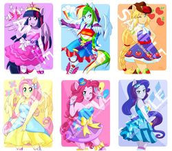 Size: 800x702 | Tagged: safe, artist:lightdarksoysauce, applejack, fluttershy, pinkie pie, rainbow dash, rarity, twilight sparkle, alicorn, equestria girls, g4, my little pony equestria girls, bare shoulders, clothes, cute, cutie mark, dress, fall formal outfits, female, humane five, humane six, obtrusive watermark, one eye closed, open mouth, ponied up, sample, smiling, twilight sparkle (alicorn), watermark, wink