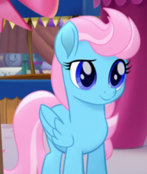 Size: 280x332 | Tagged: safe, screencap, wind whistler (g4), pegasus, pony, g4, my little pony: the movie, background pony, cropped, cute, female, folded wings, mare, raised eyebrow, smiling, solo, wings