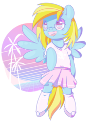 Size: 851x1080 | Tagged: safe, artist:wavecipher, oc, oc only, oc:cloud cuddler, pegasus, pony, clothes, cute, female, glasses, heart, heart eyes, moe, ocbetes, palm tree, pegasus oc, pleated skirt, shirt, shoes, simple background, skirt, socks, summer, transparent background, tree, wingding eyes, ych result