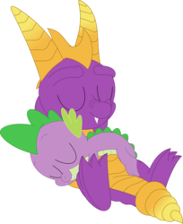 Size: 2920x3580 | Tagged: safe, artist:porygon2z, spike, dragon, g4, crossover, duo, duo male, eyes closed, high res, male, simple background, sleeping, spread toes, spyro the dragon, spyro the dragon (series), transparent background, underfoot, vector
