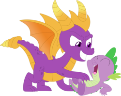 Size: 1808x1432 | Tagged: safe, artist:porygon2z, spike, dragon, g4, belly tickling, claws, crossover, duo, duo male, eyes closed, laughing, male, simple background, spread toes, spyro the dragon, spyro the dragon (series), teeth, tickling, transparent background, vector