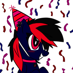 Size: 960x960 | Tagged: safe, artist:miguelarts, oc, oc only, oc:mistic spirit, cyborg, hybrid, original species, pegasus, pony, 21st birthday, amputee, artificial wings, augmented, birthday, cybernetic eyes, cybernetic organism, cybernetic wing, cybernetic wings, happy birthday, palindrome get, party, prosthetic eye, prosthetic limb, prosthetic wing, prosthetics, red and black oc, robotic wing, solo, wings