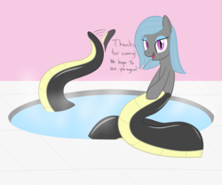 Size: 2400x2000 | Tagged: safe, artist:mightyshockwave, oc, oc only, oc:calla lily, lamia, original species, snake pony, eyeshadow, high res, looking at you, makeup, slit pupils, solo, spa, steam, swimming pool, tail wag, wave