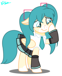 Size: 1088x1320 | Tagged: safe, artist:klewgcg, artist:xxkawailloverchanxx, pegasus, pony, base used, clothes, crossover, cute, female, hatsune miku, mare, moe, pigtails, pleated skirt, ponified, show accurate, skirt, twintails, vocaloid