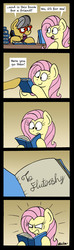 Size: 1299x4369 | Tagged: safe, artist:bobthedalek, a.k. yearling, daring do, fluttershy, pegasus, pony, daring doubt, g4, angry, book, book signing, comic, female, fluttershy is not amused, funny, imminent rage, mare, misspelling, peeved, stare, the stare, unamused, you had one job