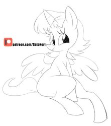 Size: 600x680 | Tagged: safe, artist:norithecat, oc, oc only, alicorn, earth pony, pegasus, pony, unicorn, commission, eyelashes, happy, sketch, solo, wings, ych sketch, your character here