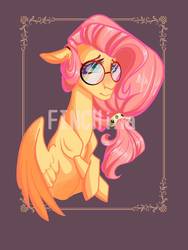Size: 774x1032 | Tagged: safe, artist:finchina, fluttershy, pegasus, pony, g4, alternate hairstyle, bust, crossed hooves, female, floppy ears, glasses, hair ornament, mare, obtrusive watermark, portrait, solo, spread wings, three quarter view, watermark, wings