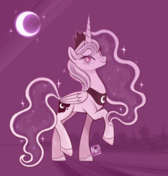Size: 500x522 | Tagged: safe, artist:mn27, princess luna, alicorn, pony, g4, crescent moon, cute, ethereal mane, female, lunabetes, mare, moon, night, solo, sparkles, starry mane