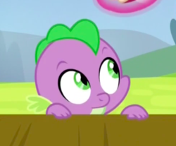 Size: 363x301 | Tagged: safe, screencap, spike, dragon, g4, sparkle's seven, baby, baby dragon, baby spike, cropped, cute, male, offscreen character, solo, spikabetes