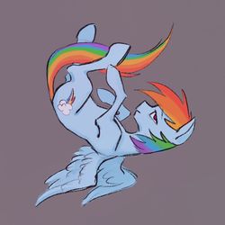 Size: 900x900 | Tagged: safe, artist:feather-red, rainbow dash, pony, g4, female, flying, gray background, inverted, simple background, solo