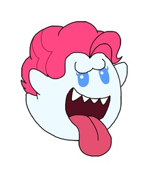 Size: 1022x1150 | Tagged: safe, artist:cailauniverse, pinkie pie, ghost, g4, boo (super mario), booified, crossover, ghostified, nintendo, pink hair, power-up, simple background, super mario bros., tongue out, white background