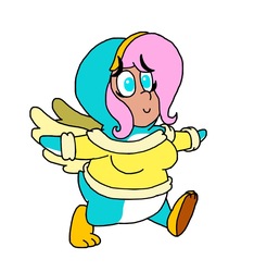 Size: 1184x1265 | Tagged: safe, artist:cailauniverse, fluttershy, bird, human, penguin, equestria girls, g4, clothes, crossover, new super mario bros. wii, nintendo, penguin suit, power-up, super mario bros., wings