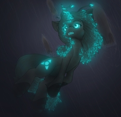 Size: 1894x1820 | Tagged: dead source, safe, artist:alloyrabbit, oc, oc only, oc:orchid, hybrid, kaiju, kaiju pony, monster pony, pony, antennae, bioluminescent, boat, cutie mark, female, giant pony, glowing, glowing eyes, glowing horn, horn, macro, mare, monochrome, open mouth, solo, underwater, water