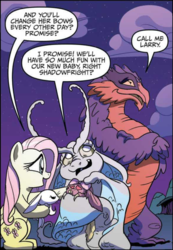 Size: 518x747 | Tagged: safe, idw, official comic, angel bunny, fluttershy, jerome, larry, shadowfright, pegasus, pony, rabbit, g4, spoiler:comic, spoiler:comic08, animal, comic, crossed arms, female, male, mare, moon creature, nightmare rarity (arc), speech bubble
