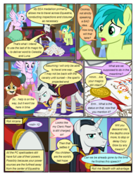Size: 612x792 | Tagged: safe, artist:newbiespud, edit, edited screencap, screencap, chancellor neighsay, sandbar, silverstream, yona, classical hippogriff, earth pony, hippogriff, pony, yak, comic:friendship is dragons, g4, school raze, clothes, comic, desk, dialogue, female, flying, hoof hold, looking down, male, medal, raised hoof, screencap comic, stallion, table, trash can, unamused, worried, written equestrian