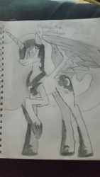 Size: 5312x2988 | Tagged: safe, artist:scottishlunaripoff, nightmare moon, alicorn, pony, g4, drawing, female, shading, sketch, solo, spread wings, traditional art, wings