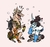 Size: 1471x1378 | Tagged: safe, artist:the-blackeye, earth pony, pony, unicorn, amputee, clothes, crossover, curved horn, female, gloves, horn, junkrat, laughing, male, mare, mei, meme, otp, overwatch, peg leg, ponified, prosthetic arm, prosthetic leg, prosthetic limb, prosthetics, sharp teeth, shipping, shorts, sketch, skull, stallion, tattoo, teeth