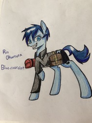 Size: 4032x3024 | Tagged: safe, artist:ponime11, earth pony, pony, male, ponified, rin okumura, solo, stallion, traditional art