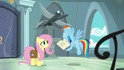 Size: 1920x1080 | Tagged: safe, screencap, fluttershy, rainbow dash, pony, daring doubt, g4, daring do and the fallen idol, rainbow dash's house, saddle bag