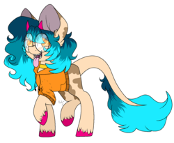 Size: 1280x1048 | Tagged: safe, artist:mintoria, oc, oc only, oc:spots, earth pony, pony, clothes, female, glasses, hoodie, horns, mare, simple background, solo, tongue out, transparent background