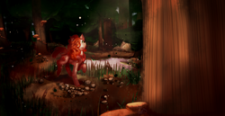 Size: 2666x1375 | Tagged: safe, artist:shiroikitten, oc, oc only, bat pony, pony, female, forest, mare, solo, tree