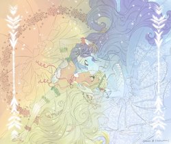 Size: 1024x862 | Tagged: safe, artist:5mmumm5, applejack, rarity, equestria girls, g4, anime, armpits, beautiful, clothes, cute, dress, duo, female, flower, flower in hair, jackabetes, jewelry, lace, lesbian, necklace, pearl necklace, raribetes, ship:rarijack, shipping