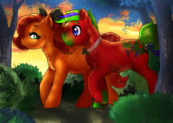 Size: 842x595 | Tagged: safe, artist:ali-selle, oc, earth pony, pony, commission, couple, illustration, romantic, ych result