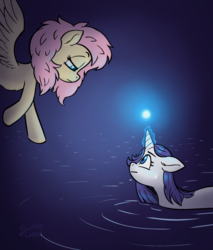 Size: 1069x1256 | Tagged: safe, artist:soulcentinel, fluttershy, rarity, pegasus, pony, unicorn, fanfic:twin fates, g4, alternate hairstyle, alternate universe, cover art, cute, duo, duo female, female, magic, mare, water, wet mane