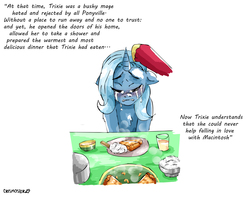Size: 2943x2316 | Tagged: safe, artist:crismoster25, big macintosh, trixie, pony, unicorn, g4, crying, disembodied hoof, female, high res, male, offscreen character, shipping, solo focus, straight, text, trixmac, wholesome