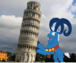Size: 600x500 | Tagged: safe, screencap, grogar, sheep, the most evil q&a ever, g4, italy, leaning tower of pisa, male, pisa, ram, solo