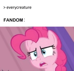Size: 1080x1037 | Tagged: safe, edit, edited screencap, screencap, pinkie pie, earth pony, pony, a trivial pursuit, g4, disgusted, everycreature, female, implied triggered, meme, op is a duck, solo
